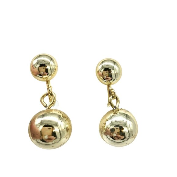 Vintage Gold-Tone Spherical Bead Screw Back Ball Drop Earrings - Picture 2 of 5